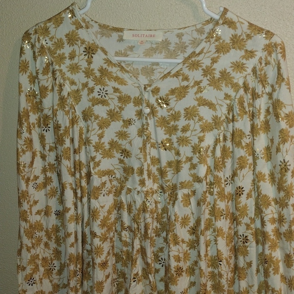 Mustard Yellow and Gold Floral Boho Solitaire Top M NWOT - Picture 2 of 7